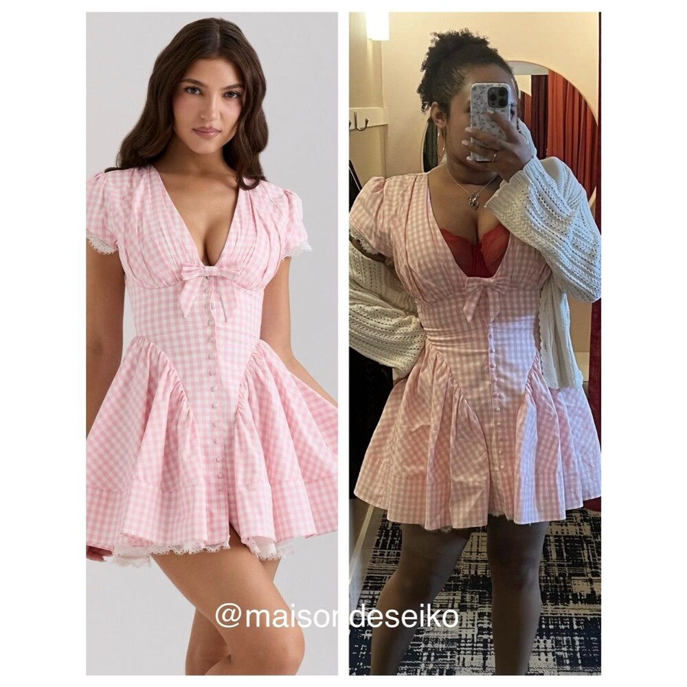 House of CB Mini Dress Pink Gingham Emiliana Short Sleeve size XS - Picture 2 of 12